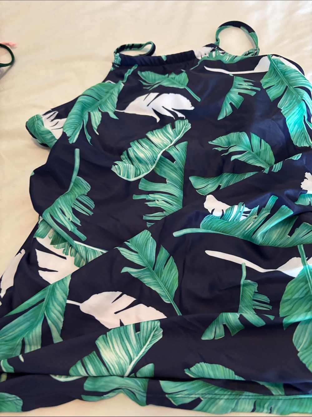 Tropical Leaf Navy Halter Tankini top